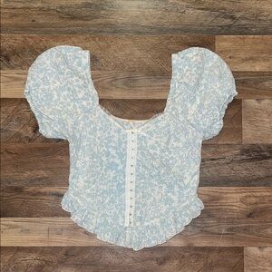 Free people Corset Cottage Blue Floral Puff Sleeve Top size M